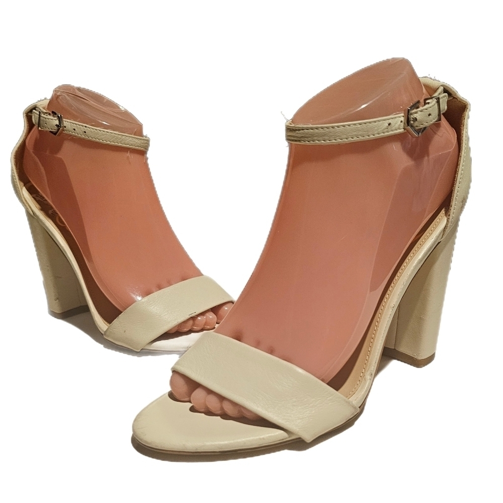 Sam Edelman Yaro Block Heel Sandal Modern Ivory Cream Leather Size 8 Women’s